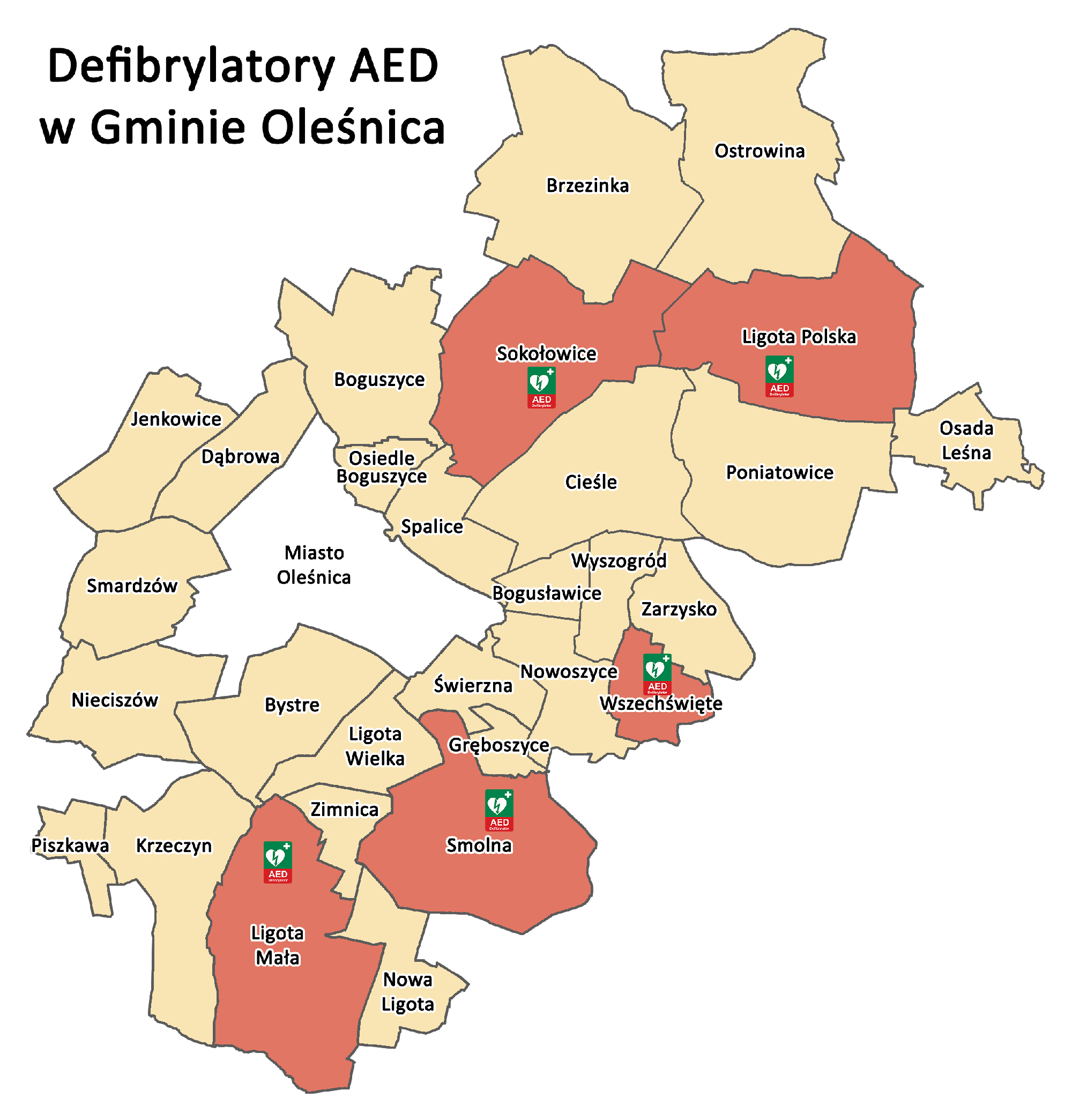 Mapa Defibrylatorów AED w Gminie Oleśnica